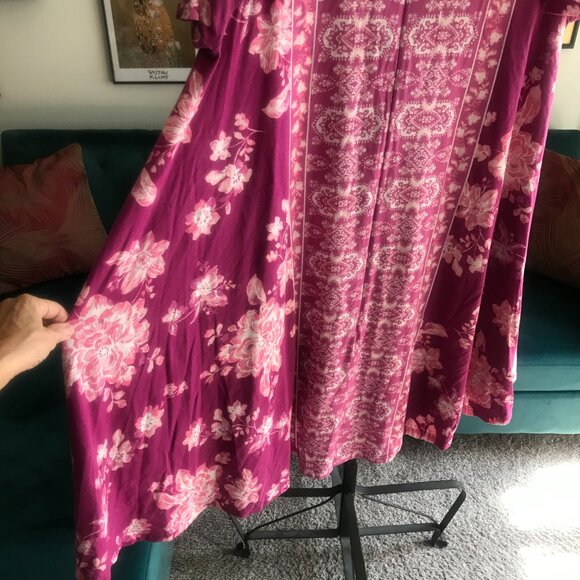 ONLY NECESSITIES size 14 / 16 Pink Floral Zip Front Lounger Muu Muu Patio Dress - Picture 3 of 6